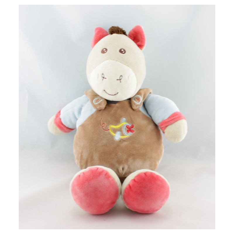 Doudou ane poney cheval marron rose bleu abeille AJENA