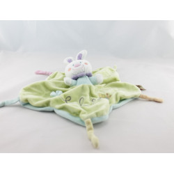 Doudou plat lapin vert bleu abeille NICOTOY