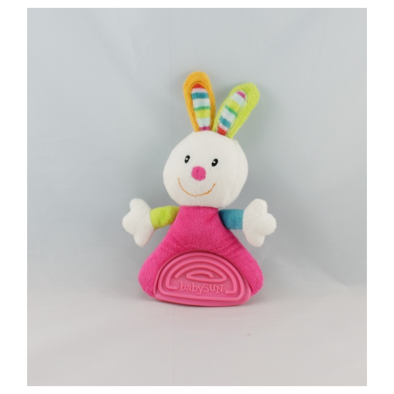 Doudou lapin rose vert bleu BABYSUN