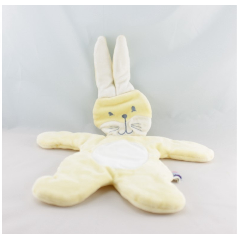 Doudou plat lapin jaune blanc SUCRE D'ORGE