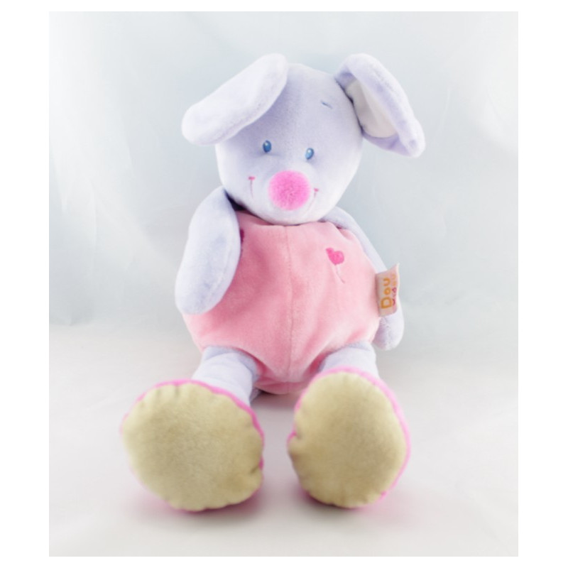 Doudou plat souris rose verte rayé DOUKIDOU