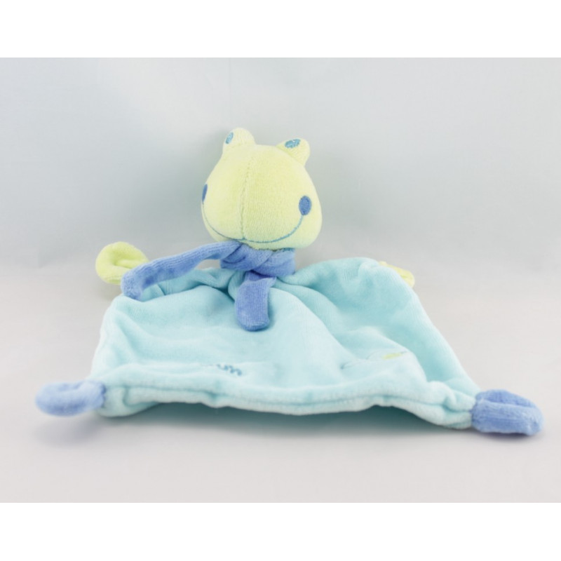 Doudou grenouille verte bleu fleur Babysun