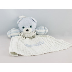Doudou plat ours blanc rayé bleu TARTINE ET CHOCOLAT