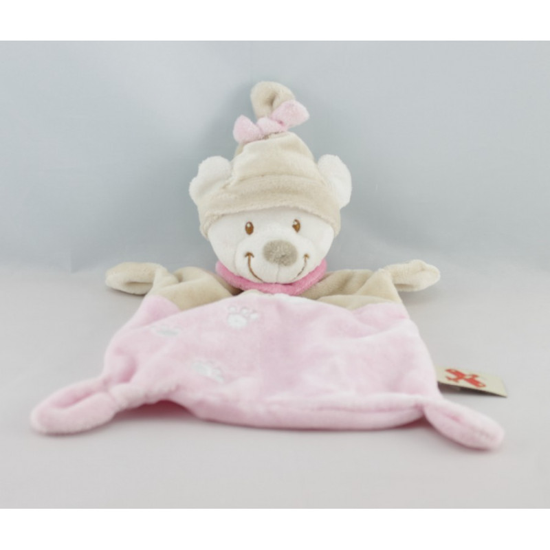 Doudou semi plat ours rose beige NICOTOY 