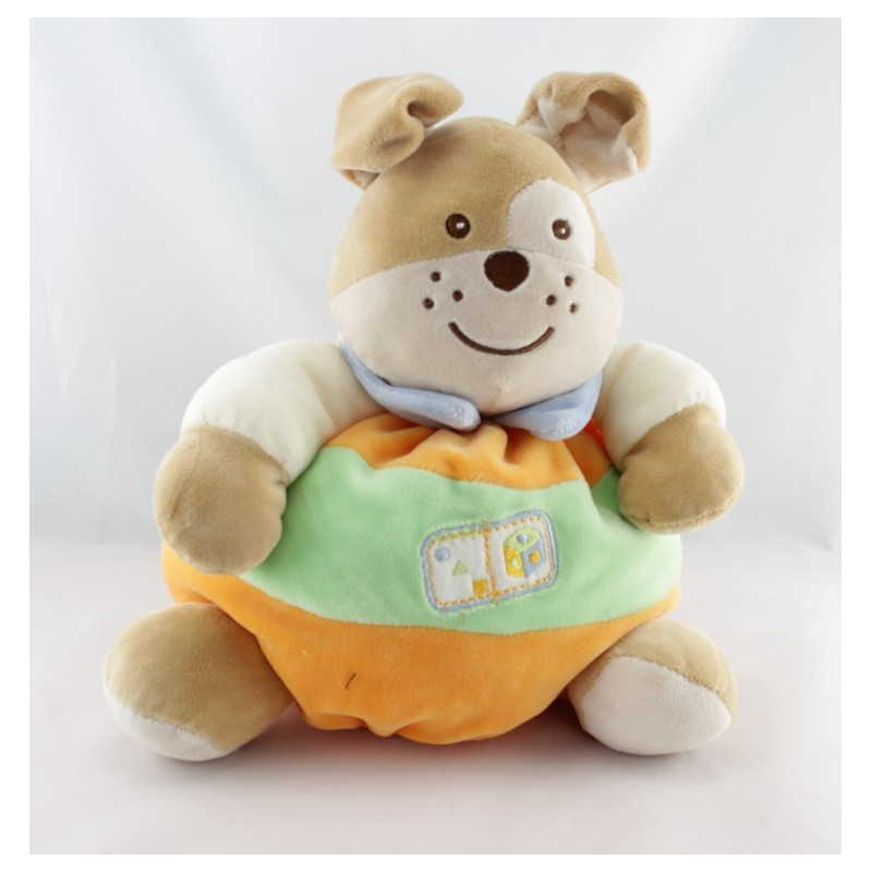 Doudou chien beige blanc avec bébé pomme AJENA