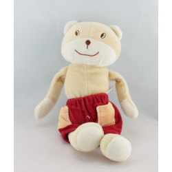 Doudou ours beige maillot rayé vert jaune SUCRE D'ORGE
