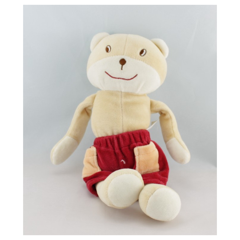 Doudou ours beige maillot rayé vert jaune SUCRE D'ORGE