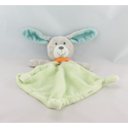 Doudou plat lapin vert gris écharpe orange TEX BABY NEUF