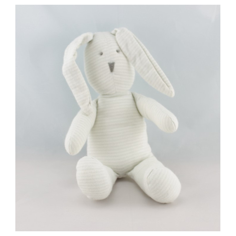 Doudou lapin blanc rayé gris bleu PETIT BATEAU