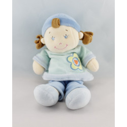 Doudou poupée fille jaune orange fleurs nattes KIABI NICOTOY