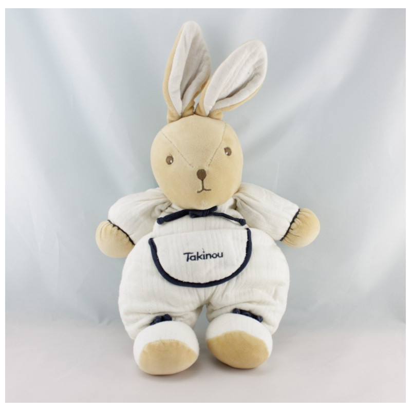 Doudou lapin blanc bleu marine TAKINOU NEUF