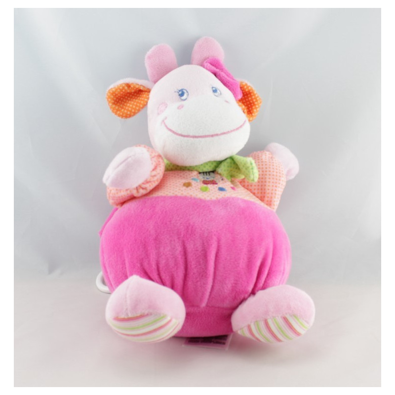 Doudou boule vache rose pois foulard vert chat jongleur MOTS D'ENFANTS