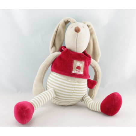 Doudou lapin beige rouge 123 lapins LINVOSGES MOULIN ROTY