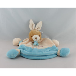 Doudou semi plat lapin beige bleu NOUNOURS