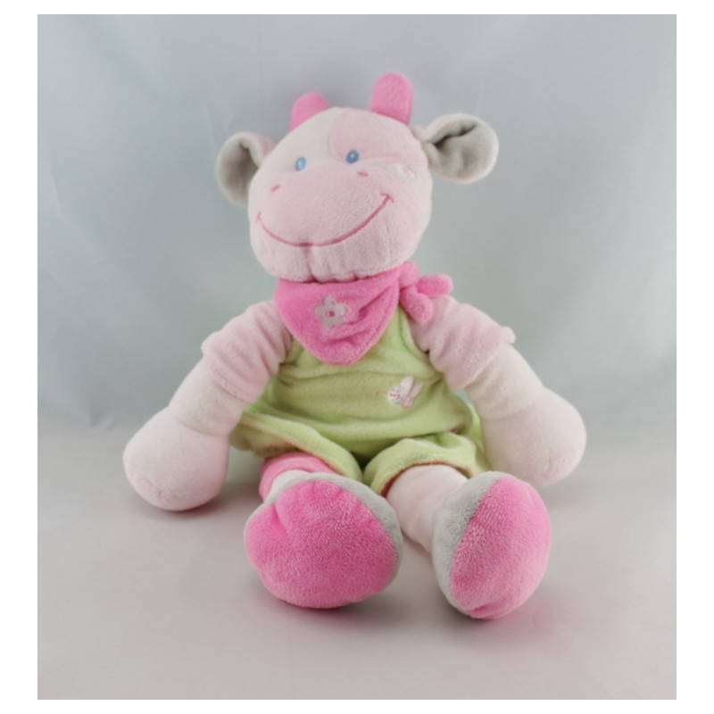 Doudou vache rose robe verte NICOTOY