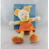 Doudou souris robe orange foulard vert MOTS D'ENFANTS