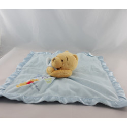 Doudou plat couverture bleu satin Winnie l'ourson Disney