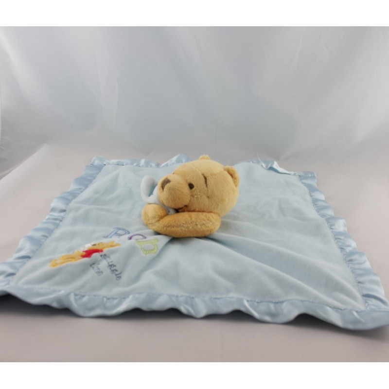 Doudou plat couverture bleu satin Winnie l'ourson Disney