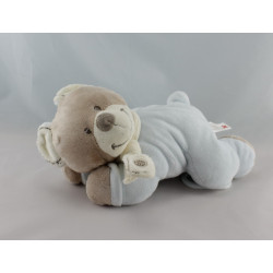 Doudou plat carré ours beige bleu NICOTOY