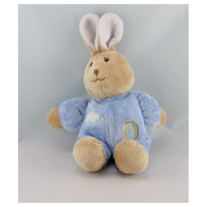 Doudou lapin blanc pull bleu nuage mongolfiere GIPSY