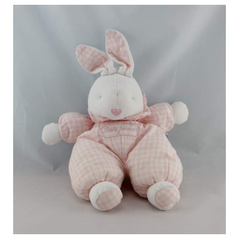 Doudou lapin rose  à carreaux BEBE JACADI 