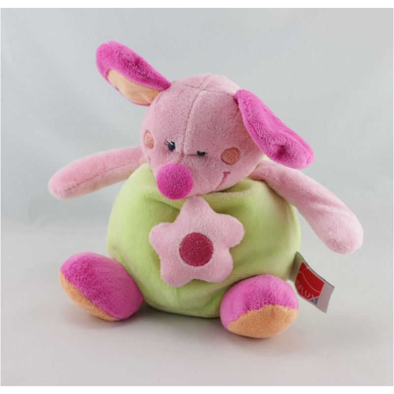 Doudou hochet souris rose vert orange INFLUX