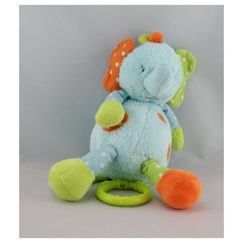 Doudou éléphant bleu orange vert BABYSUN ORCHESTRA