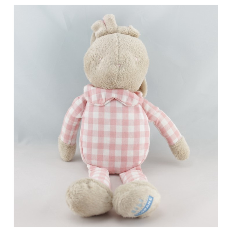 Doudou Lapin beige carreaux bleu KLORANE