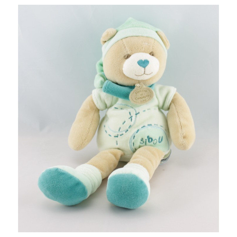 Doudou ours Bibou bleu turquoise DOUDOU ET COMPAGNIE