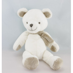 Doudou ours blanc beige nez gris NICOTOY