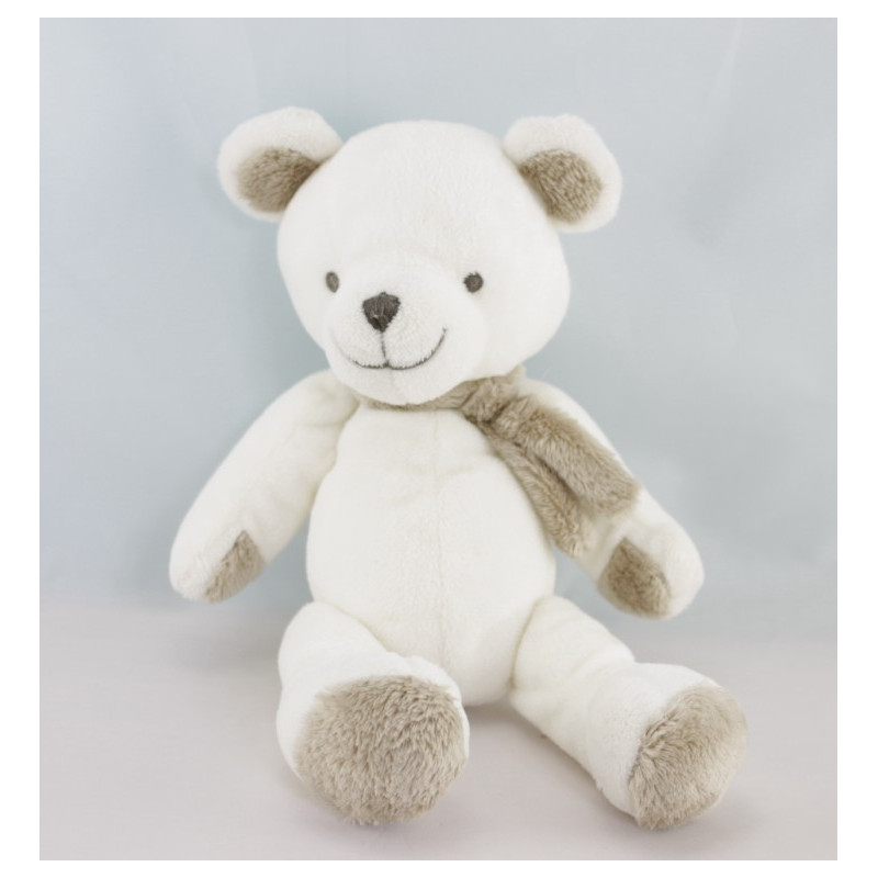 Doudou ours blanc beige nez gris NICOTOY