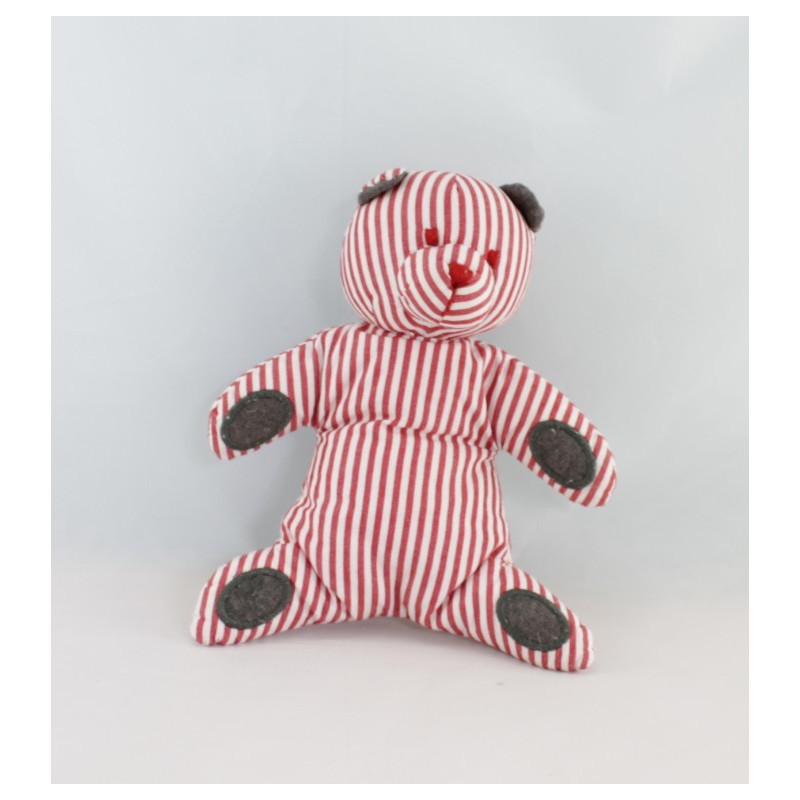 Doudou Ours boule vichy rouge pantoufles JACADI