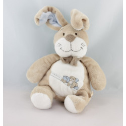 Doudou lapin beige bleu train Oscar NOUKIE'S