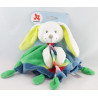 Doudou plat lapin bleu fleurs brodées NICOTOY