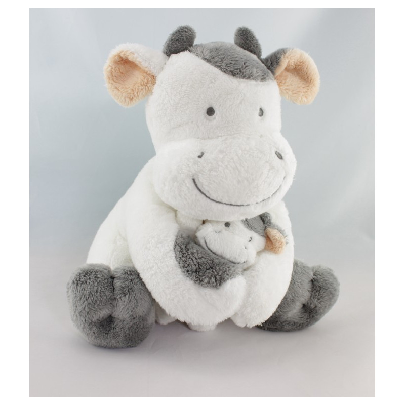 Doudou Vache Blanche Grise Avec Bebe Nicotoy