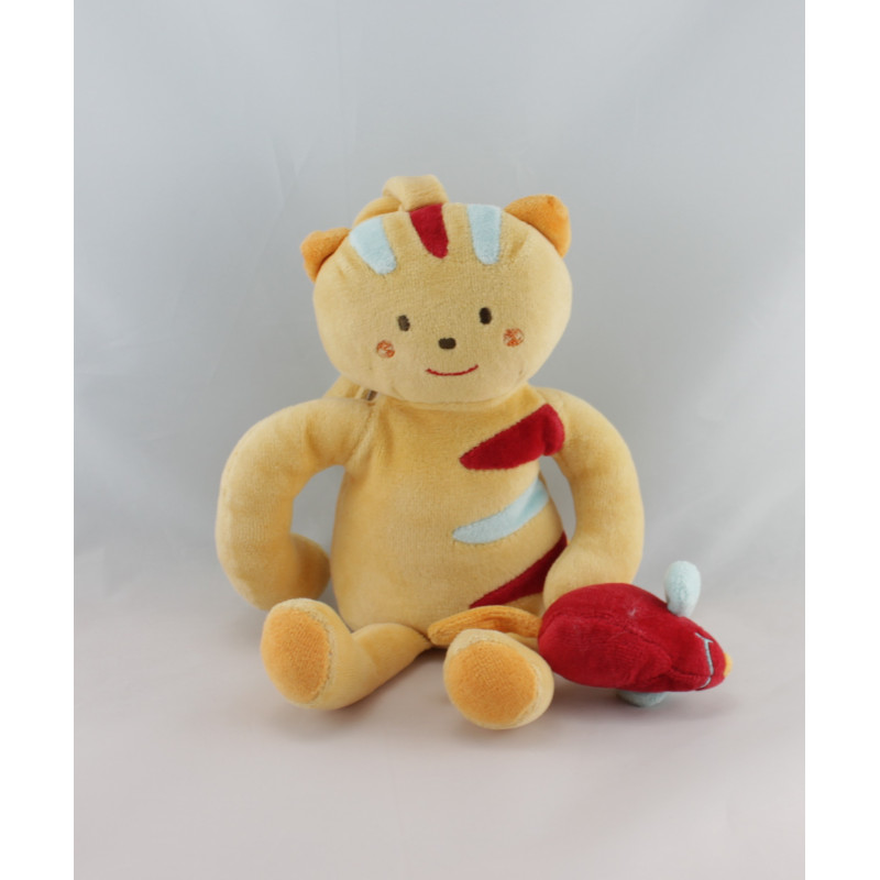 Doudou musical chat orange avec souris rouge SUCRE D'ORGE