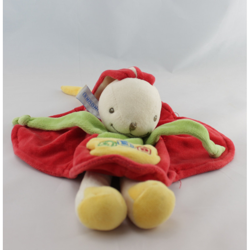 Doudou plat Lapin cubes vert jaune rouge Léo NOUNOURS