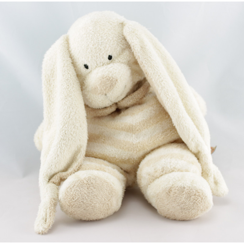 Doudou lapin écru beige rayé NICOTOY