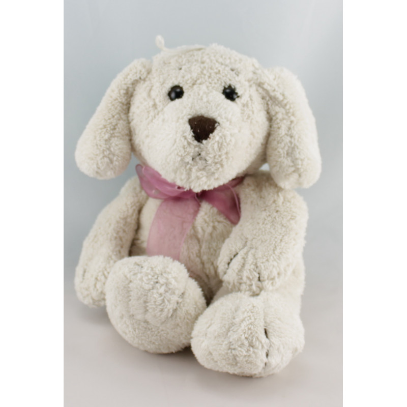 Doudou chien blanc créme noeud rose GIPSY 