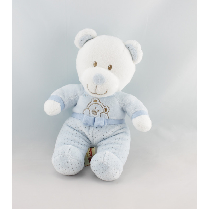 Doudou ours bleu pois papillon brodé NICOTOY