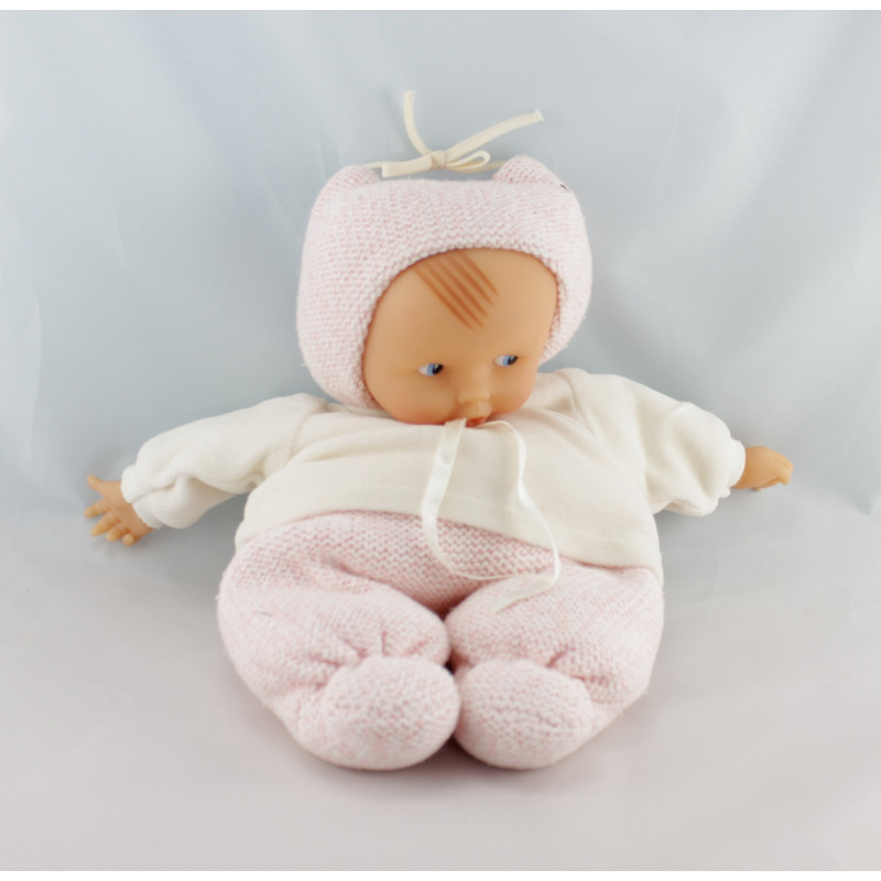 Doudou bébé poupée Baby Pouce laine rose pull blanc COROLLE 2001