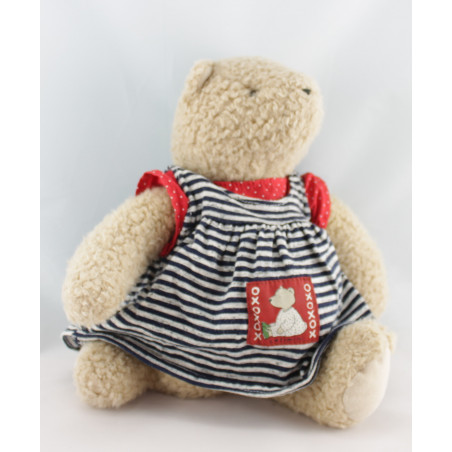 Doudou ours beige robe rayé bleu pull rouge CATIMINI