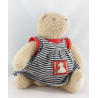 Doudou ours beige robe rayé bleu pull rouge CATIMINI
