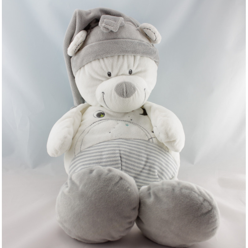 Doudou plat ours blanc rayé gris étoile lune NICOTOY