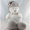 Doudou plat ours blanc rayé gris étoile lune NICOTOY