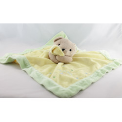 Doudou plat ours jaune vert satin  JUST ONE YEAR
