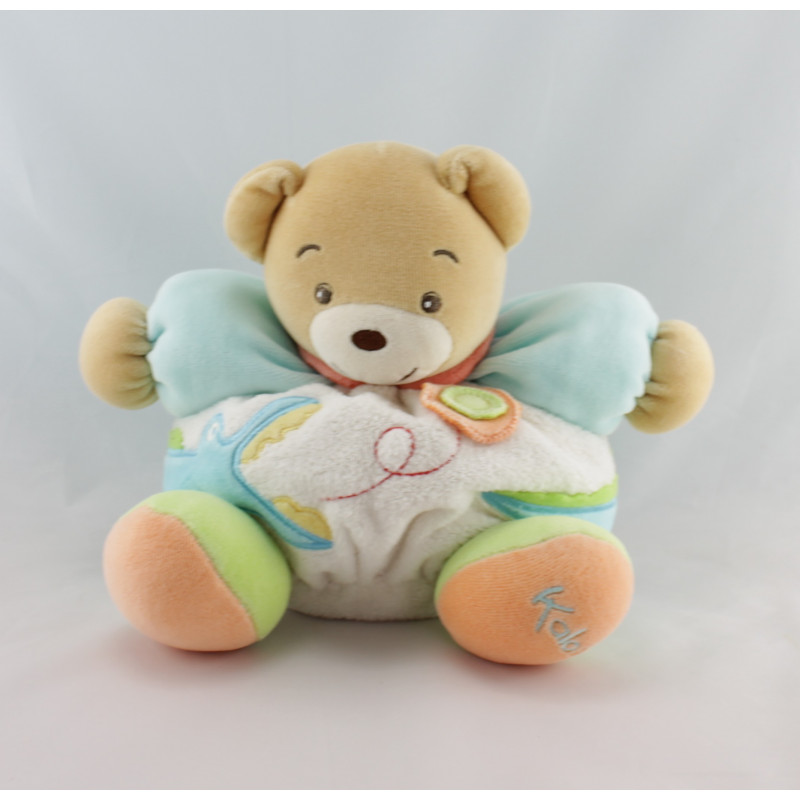 Doudou ours boule bleu blanc vert crocodile KALOO