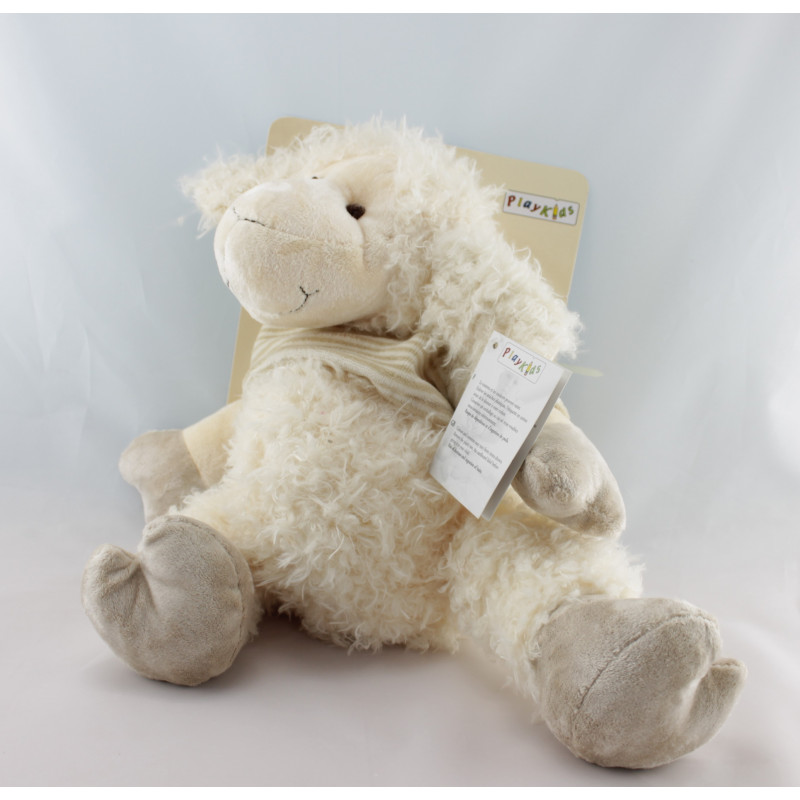 Doudou mouton blanc pull rayé beige PLAYKIDS