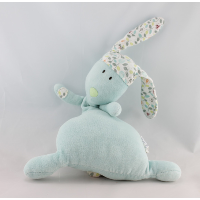 Doudou musical lapin bleu feuilles OBAIBI