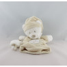 Doudou plat marionnette ours blanc écru oiseau étoile NICOTOY 
